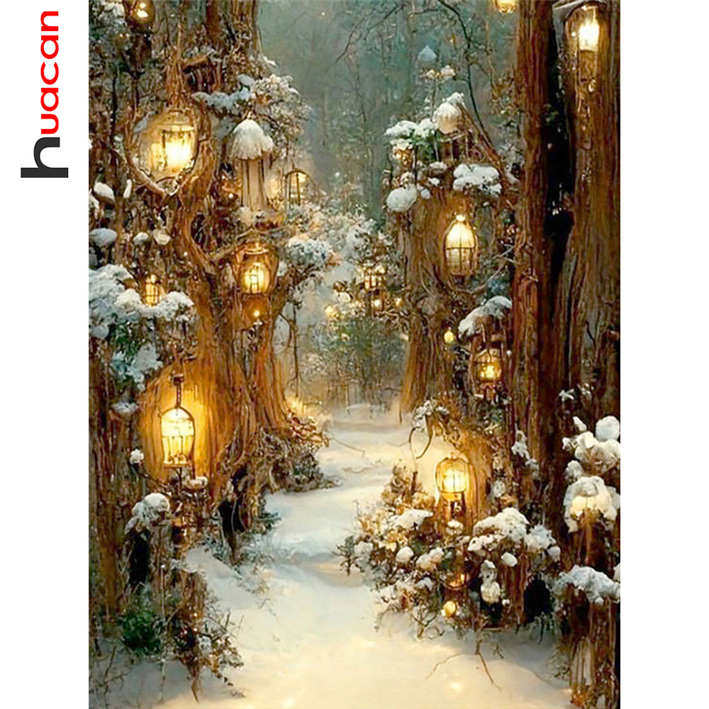 Resin Art Wallpaper - Huacan Diy Алмазная мозаика Зимняя Scnenery