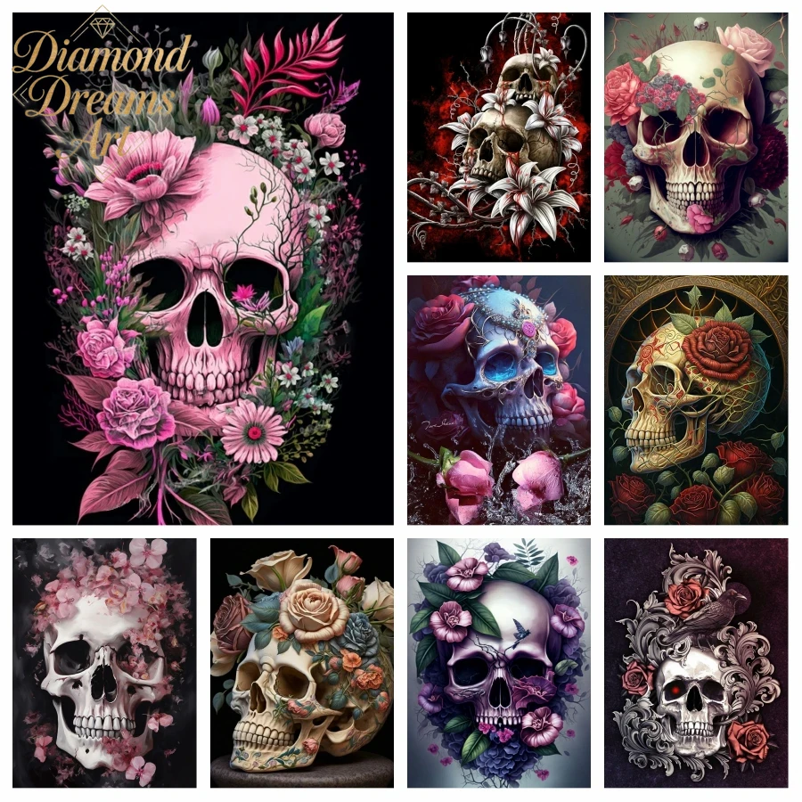 Resin Art Rose - Безрамочная алмазная мозаика с черепом на
